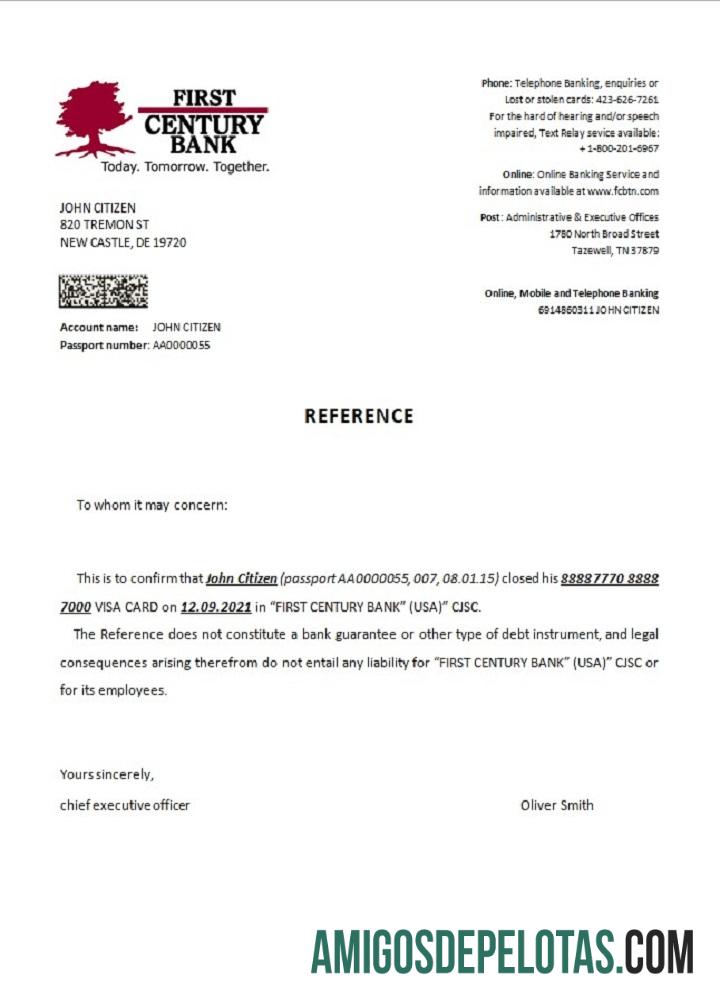 Referência de fechamento do primeiro século dos EUA exemplo